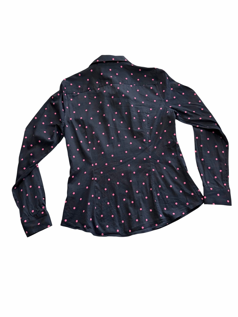 Banana Republic Factory Black Pink Polka Dot Top Size 10 Button Down Shirt - Picture 10 of 15
